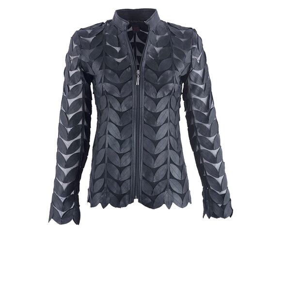 Belgin Francis Jackets & Blazers - By Belgin Francis Navy blue Leather Leaf Jacket sz M
